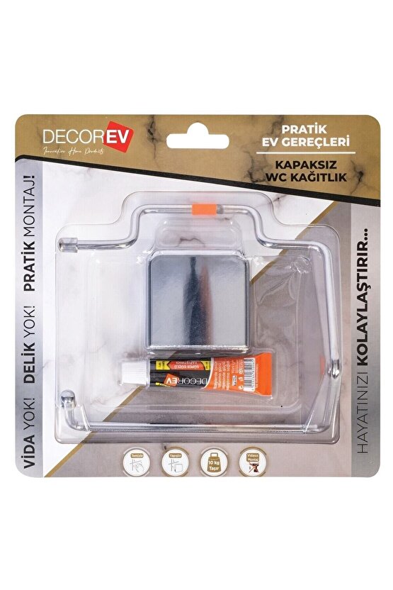Dekoratif Yapıştırmalı Banyo Wc Kağıtlık Askı Krom Pratik Vidasız Montaj Dc-4774