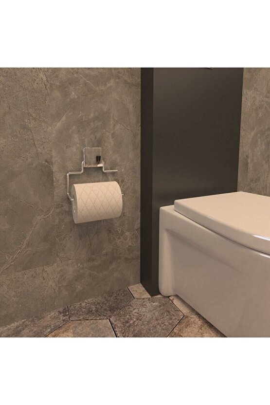 Dekoratif Yapıştırmalı Banyo Wc Kağıtlık Askı Krom Pratik Vidasız Montaj Dc-4774