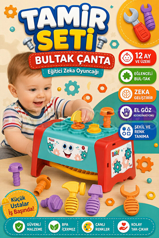 Tamir Seti Bultak Çanta - Tak-Çak Oyuncak - Bebek Oyuncağı - Çekiç Tamir Seti