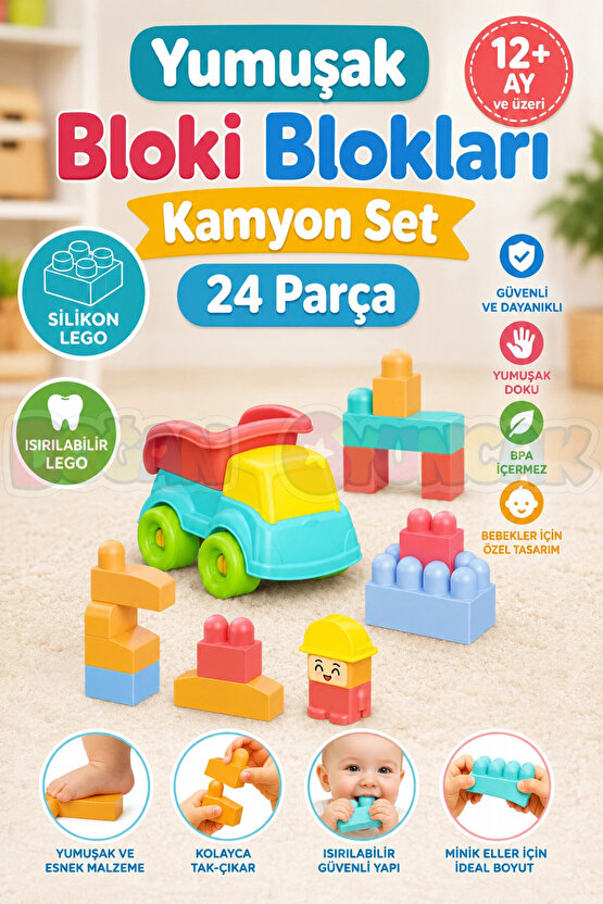 Yumuşak Bloki Blokları Kamyon Set 24 Parça - Büyük Yumuşak Bloklar - Büyük Soft Lego Oyuncakları