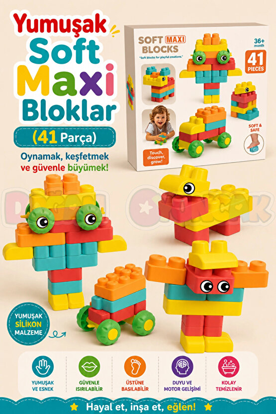 Yumuşak Soft Maxi Bloklar (41 Parça) - Soft Yumuşak Bloklar - Büyük Soft Lego Oyuncakları - Yumuşak