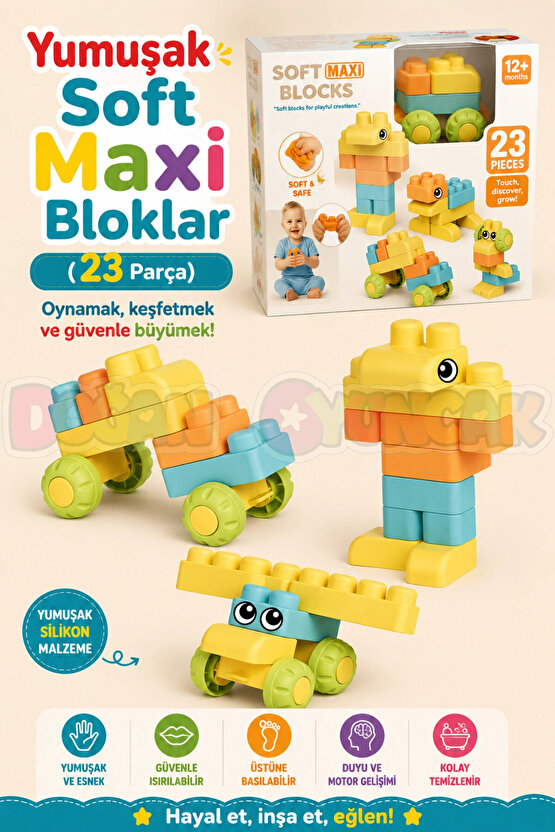 Yumuşak Soft Maxi Bloklar (23 Parça) - Soft Yumuşak Bloklar - Büyük Soft Lego Oyuncakları - Yumuşak
