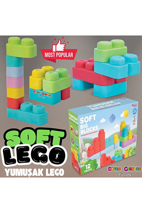 Yumuşak Soft Lego Seti 12 Parça - Büyük Yumuşak Bloklar - Büyük Soft Lego Oyuncakları - Yumuşak Lego