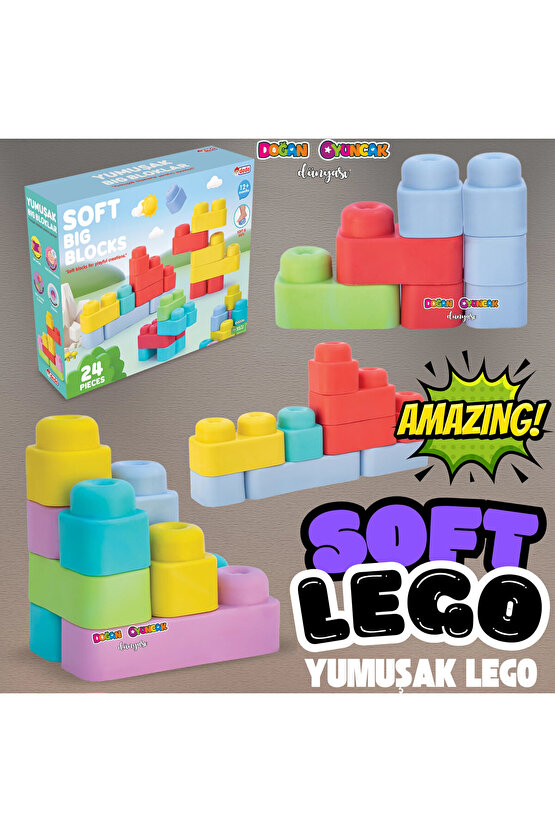 Yumuşak Soft Lego Seti 24 Parça - Büyük Yumuşak Bloklar - Büyük Soft Lego Oyuncakları - Yumuşak Lego