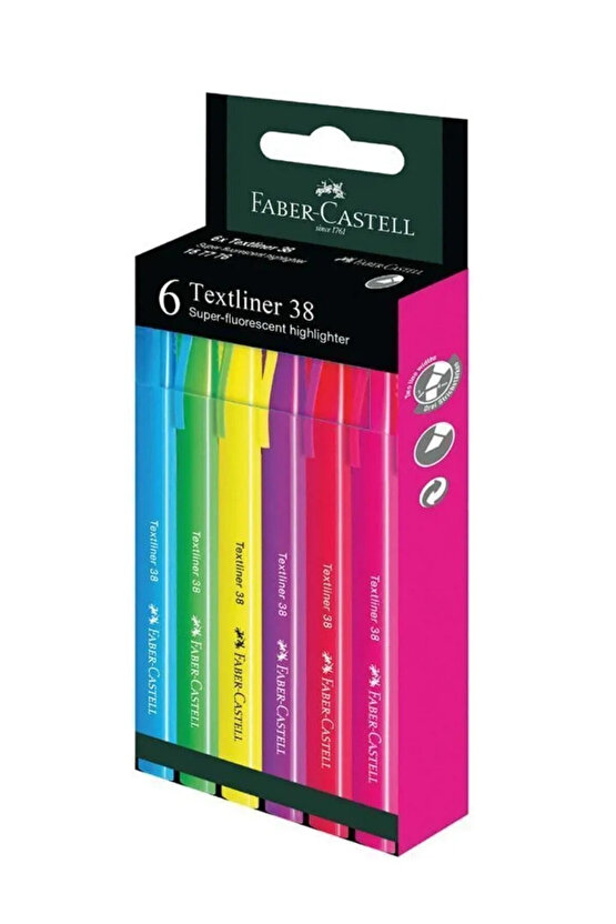 Fosforlu Kalem 38 Neon 6lı Set,Canlı Renkler, Su Bazlı Mürekkep, Ergonomik Tasarım