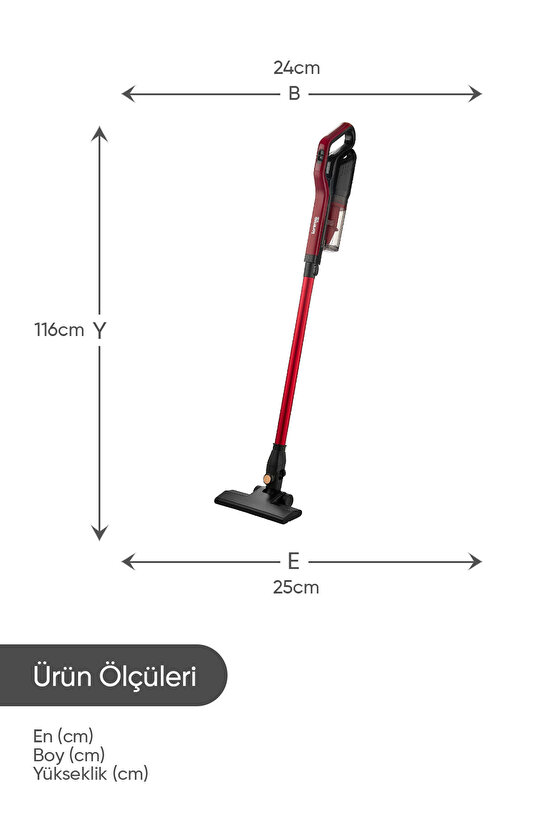 Slim Dikey  Pratik Elektrikli Süpürge Kablolu Hepa Filtre Kırmızı