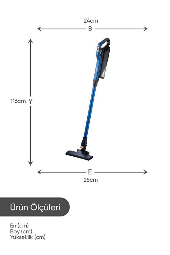 Slim Dikey  Pratik Elektrikli Süpürge Kablolu Hepa Filtre Prusya Mavi