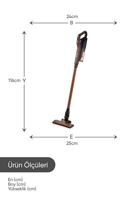 Slim Dikey  Pratik Elektrikli Süpürge Kablolu Hepa Filtre Kahverengi