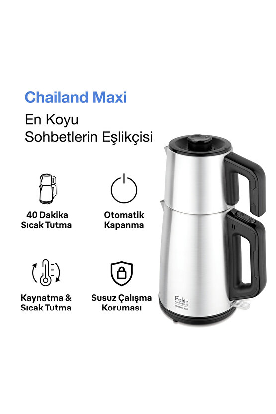 Chailand Maxi XXL Çay Makinesi Inox 1650W 2L Su 1.45L Demlik Otomatik Kapanma Çaycı