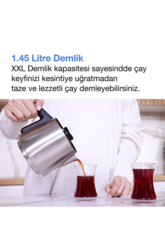 Chailand Maxi XXL Çay Makinesi Inox 1650W 2L Su 1.45L Demlik Otomatik Kapanma Çaycı