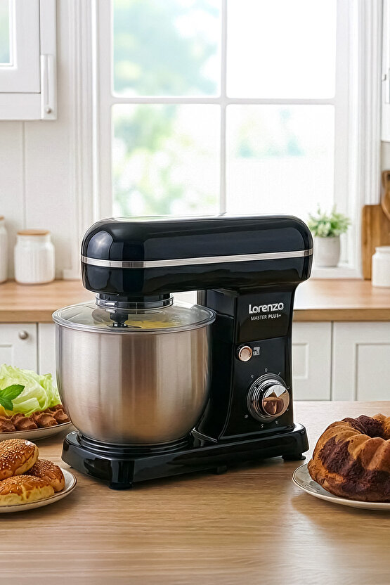 MasterPlus Hamur Yoğurma Mutfak Şefi Stand Mixer 6 lt 1500 W Çiğköfte,Krema Siyah