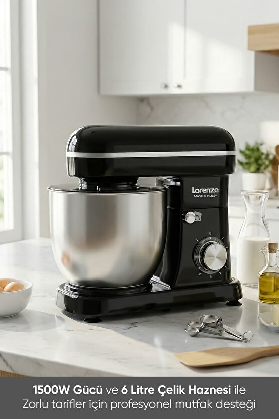 MasterPlus Hamur Yoğurma Mutfak Şefi Stand Mixer 6 lt 1500 W Çiğköfte,Krema Siyah