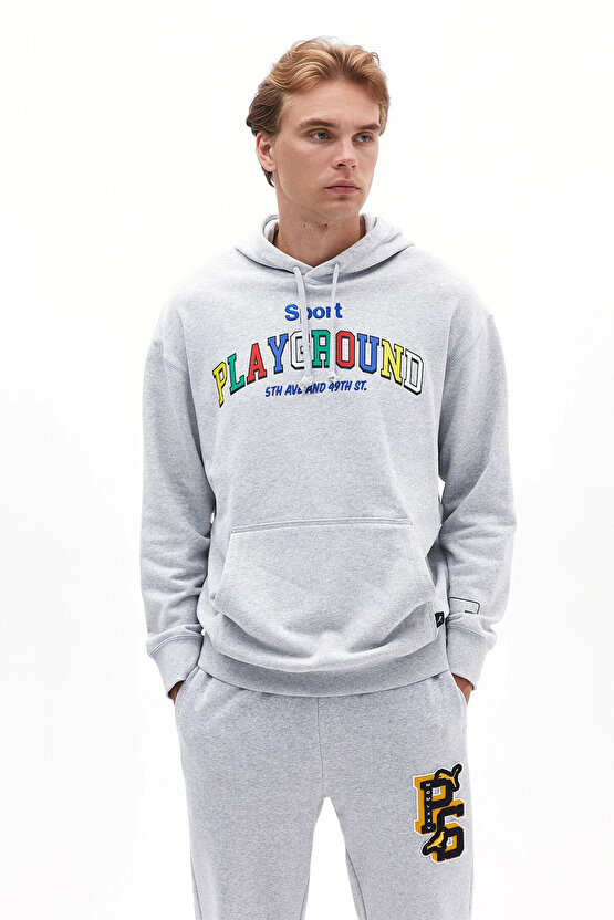 UPTOWN Graphic Hoodie Erkek Gri Spor Sweatshirt