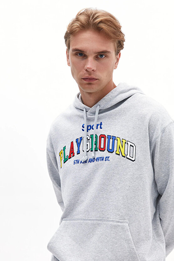 UPTOWN Graphic Hoodie Erkek Gri Spor Sweatshirt