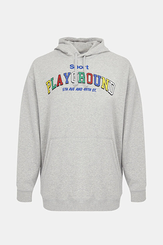 UPTOWN Graphic Hoodie Erkek Gri Spor Sweatshirt