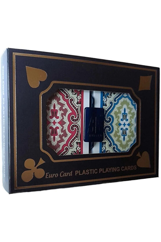 Plastik Iskambil Oyun Kağıdı, Plastik Mika Kutulu, 2 Deste Halı Desenli Biriç Oyun Kartı
