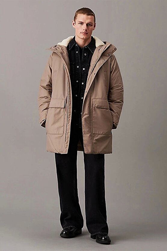 WARM COTTON NYLON LONG PARKA Erkek GRİ Mont J30J326082-PAV