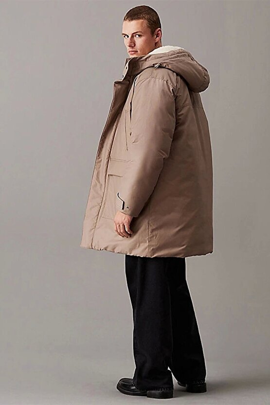 WARM COTTON NYLON LONG PARKA Erkek GRİ Mont J30J326082-PAV