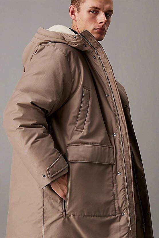 WARM COTTON NYLON LONG PARKA Erkek GRİ Mont J30J326082-PAV