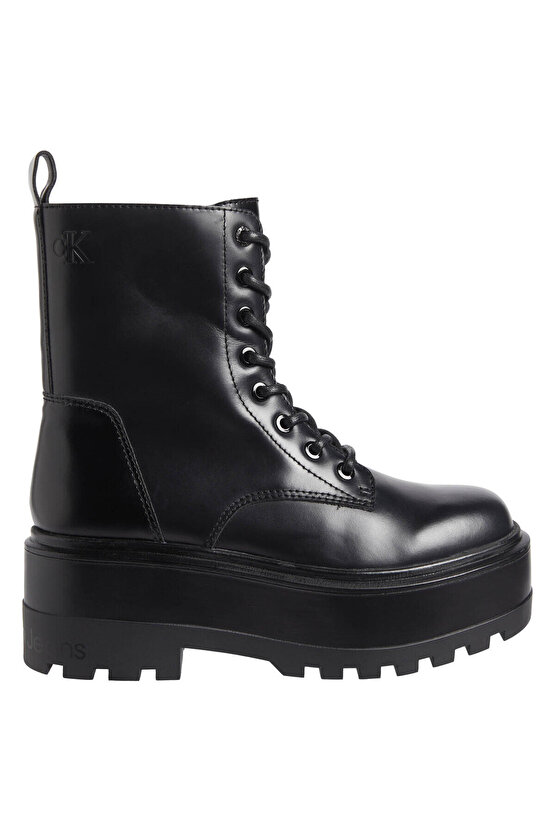 Jeans Flatform Lace Up High Boots