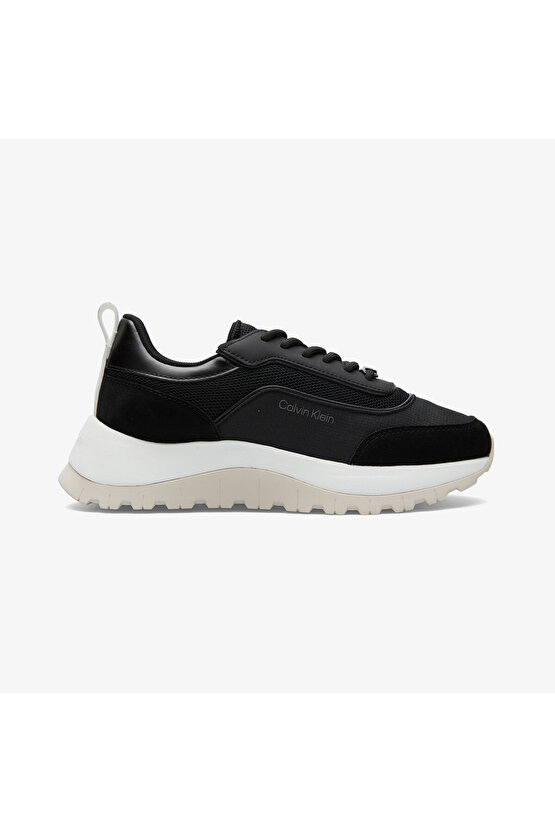 Kadın Rahat Yüksek Taban Süet Detaylı Siyah Sneaker
