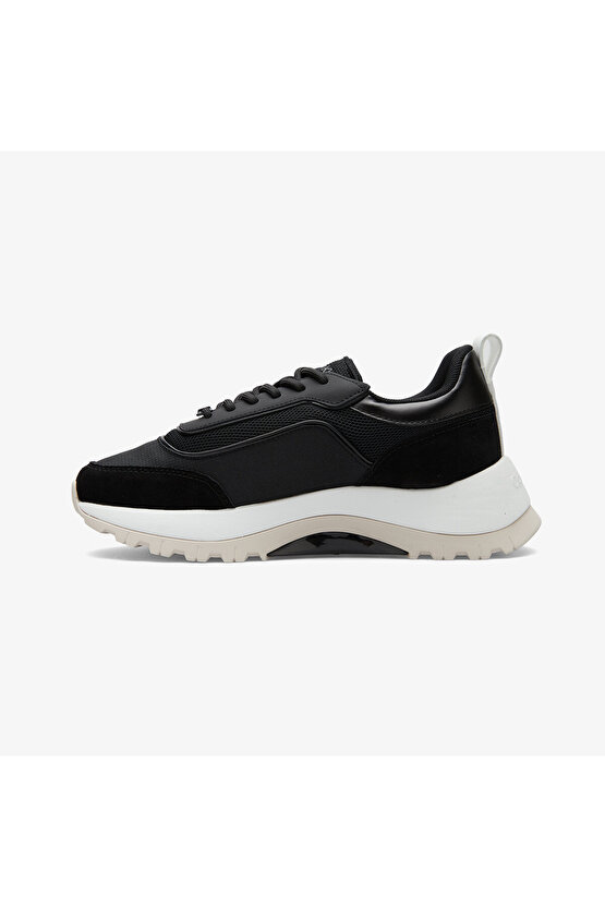 Kadın Rahat Yüksek Taban Süet Detaylı Siyah Sneaker