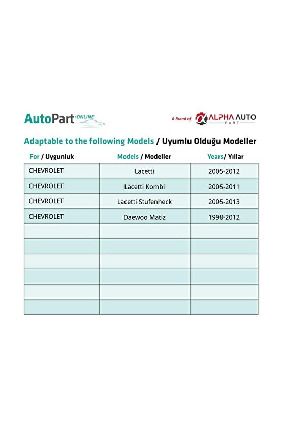 Chevrolet Daewoo için Panjur Klips - 100 Adet