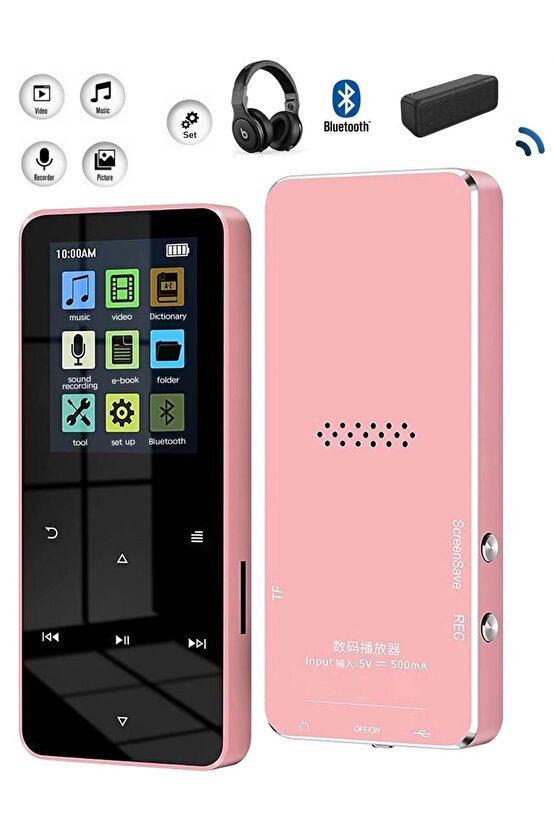 Bluetooth Lu Mp3-mp4 Çalar Fm Radyolu Şarjlı Mp4 Player Dahili Hoparlör 8gb Hafızalı Müzik Çalar