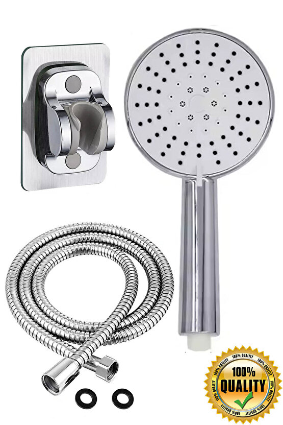 Venüs 5 Fonksiyon Duş Başlığı + Spiral İp örgülü Duş Hortumu + Yapışkanlı Mafsal
