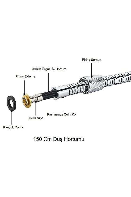 Venüs 5 Fonksiyon Duş Başlığı + Spiral İp örgülü Duş Hortumu + Yapışkanlı Mafsal