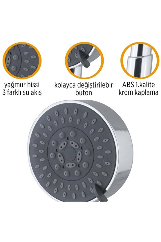 Yağmur Mafsallı Banyo Duş Seti 3 Su Akış Modu Duvara Askılı Tepe Duş Başlığı Takımı