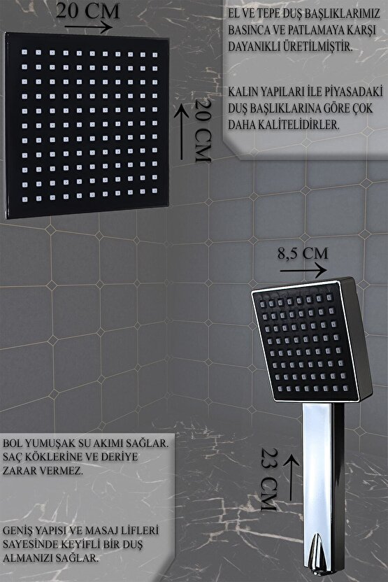 Duş Başlıkları Kare Model El Ve Tepe Duşu Kalın Robot Duş Seti Sürgülü Duş Başlığı Banyo Seti