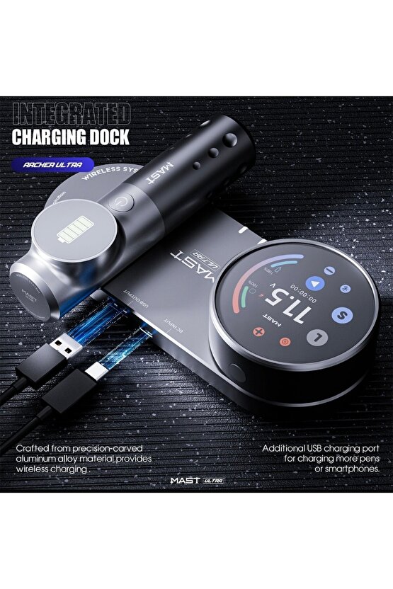 1 Set Gümüş Renkli Archer Ultra Kablosuz Power Supply Tattoo Cihazı