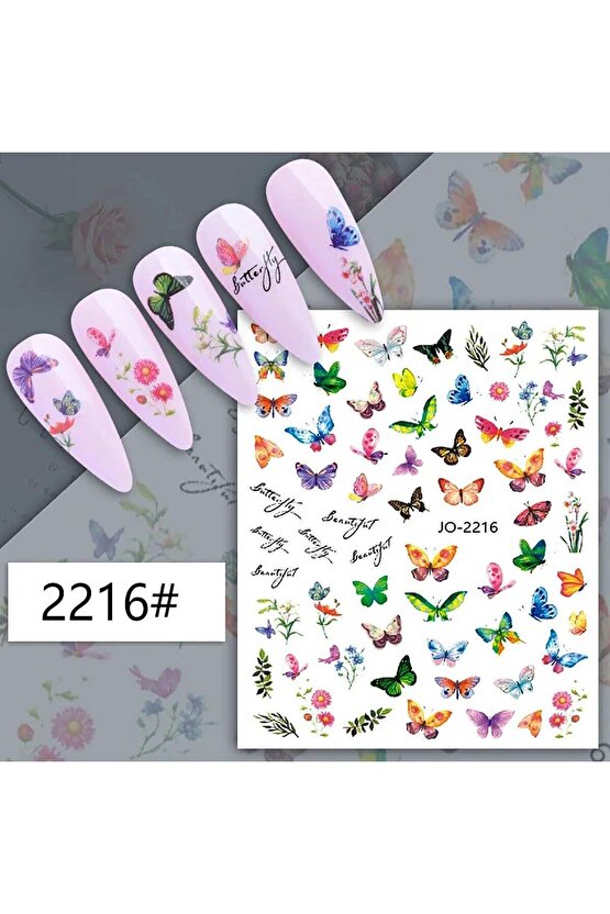 Renkli Kelebek Yazı Çiçek Sticker J0-2216