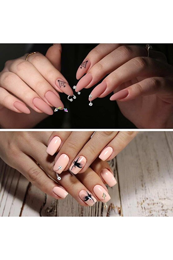 Top Uçlu Yay Tırnak Piercingi Nail Art Süsleme Piercing 5 Adet Karışık Renk