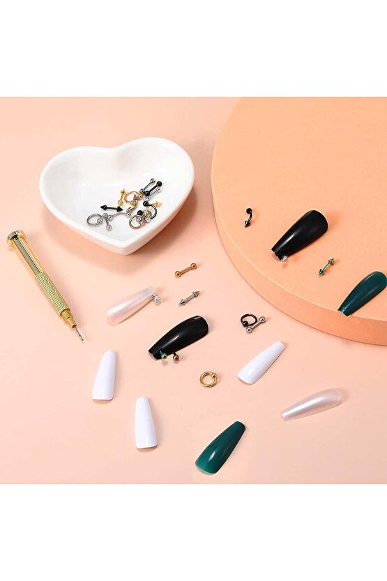 Top Uçlu Yay Tırnak Piercingi Nail Art Süsleme Piercing 5 Adet Karışık Renk