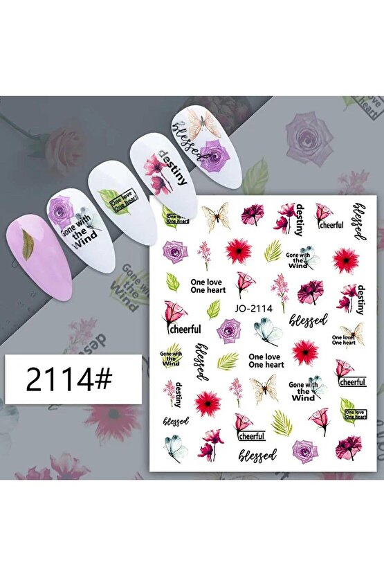 Çiçek Kelebek Yazılı Sticker J0-2114