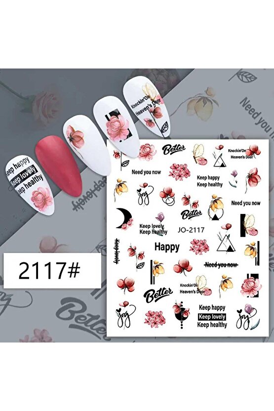Pembe Çiçek Yazılı Şekilli Sticker J0-2117