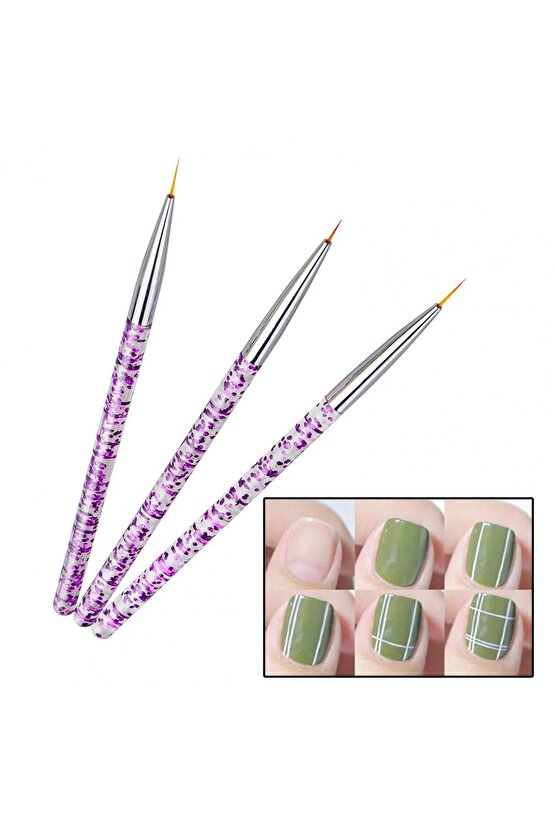 Nail Art Süsleme Fırça Seti Simli 3lü
