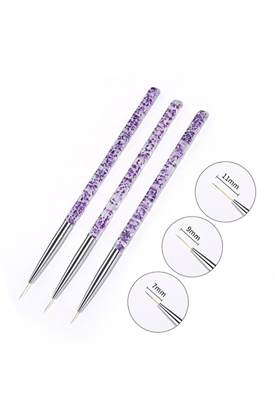 Nail Art Süsleme Fırça Seti Simli 3lü
