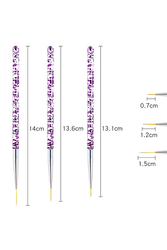 Nail Art Süsleme Fırça Seti Simli 3lü