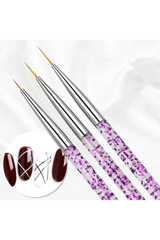Nail Art Süsleme Fırça Seti Simli 3lü