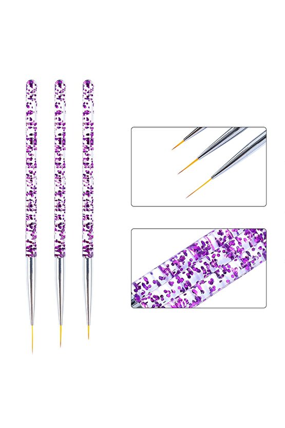 Nail Art Süsleme Fırça Seti Simli 3lü