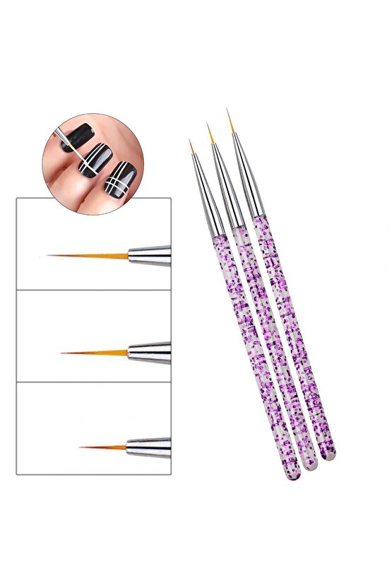 Nail Art Süsleme Fırça Seti Simli 3lü