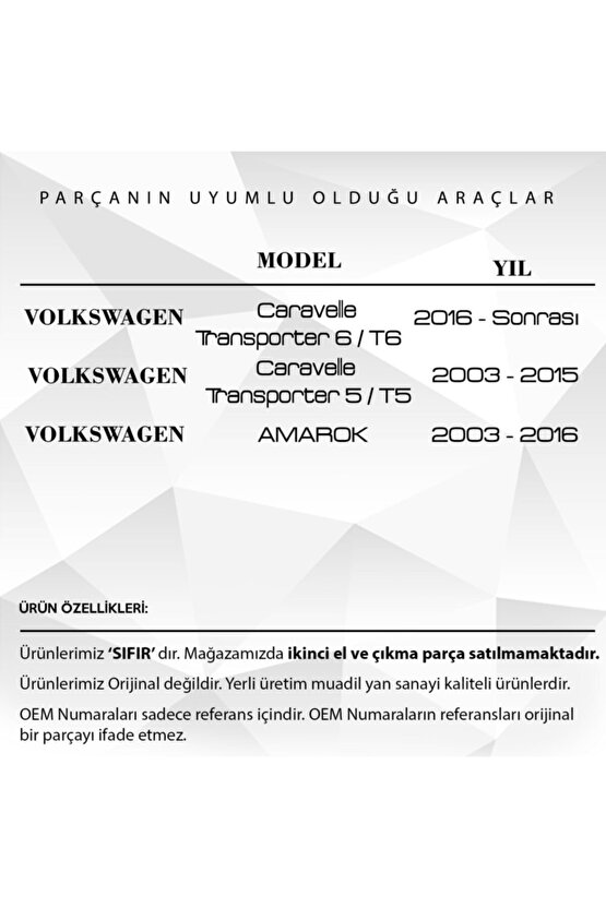 Transporter T5 T6 için Yan Ayna Demiri Zamak Altı Plastik SAĞ