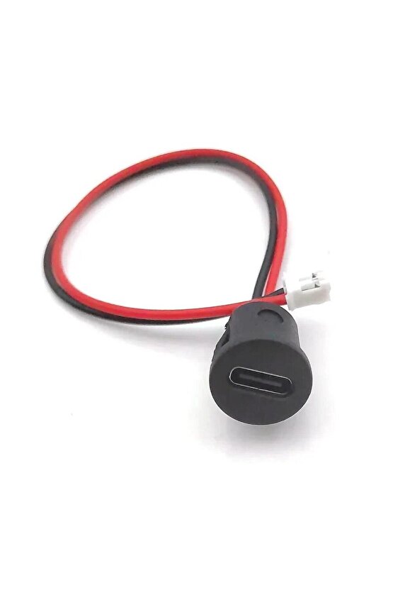 Panel Montajlı USB C Dişi Konnektör - JST-PH-2.0 Konnektör Çıkışı - Siyah
