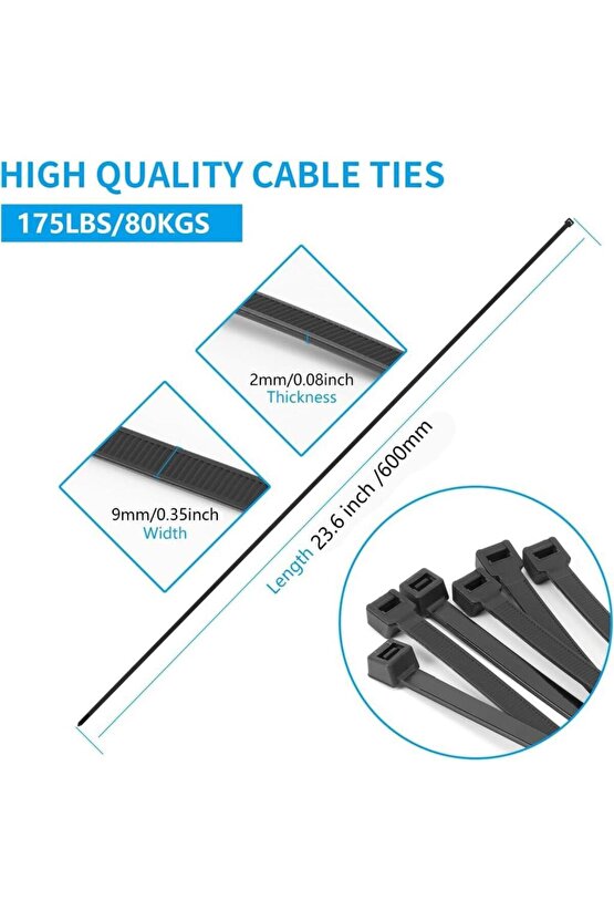 630 mm x 9 mm Uzun Ağır Hizmet Kablo Bağı 10 adet
