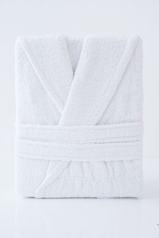 Beyaz Şalyaka Unisex Bornoz