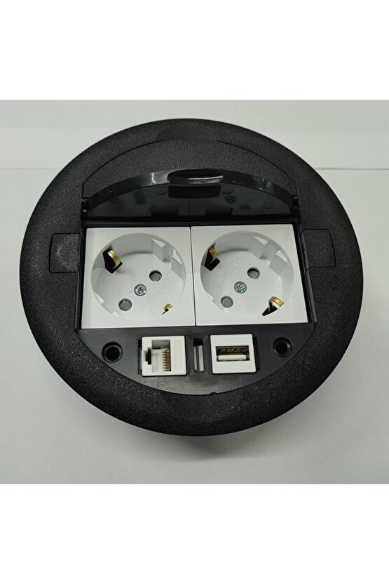 Masa Üstü Priz Siyah+ 2 Ad. Priz+1 Ad. Usb+1 Ad. Ethernet Geçiş