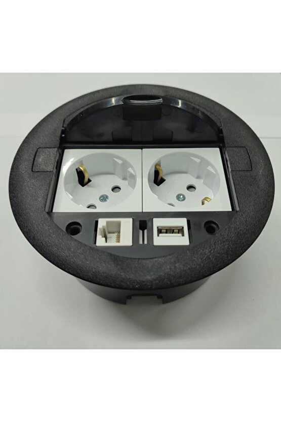 Masa Üstü Priz Siyah+ 2 Ad. Priz+1 Ad. Usb+1 Ad. Ethernet Geçiş